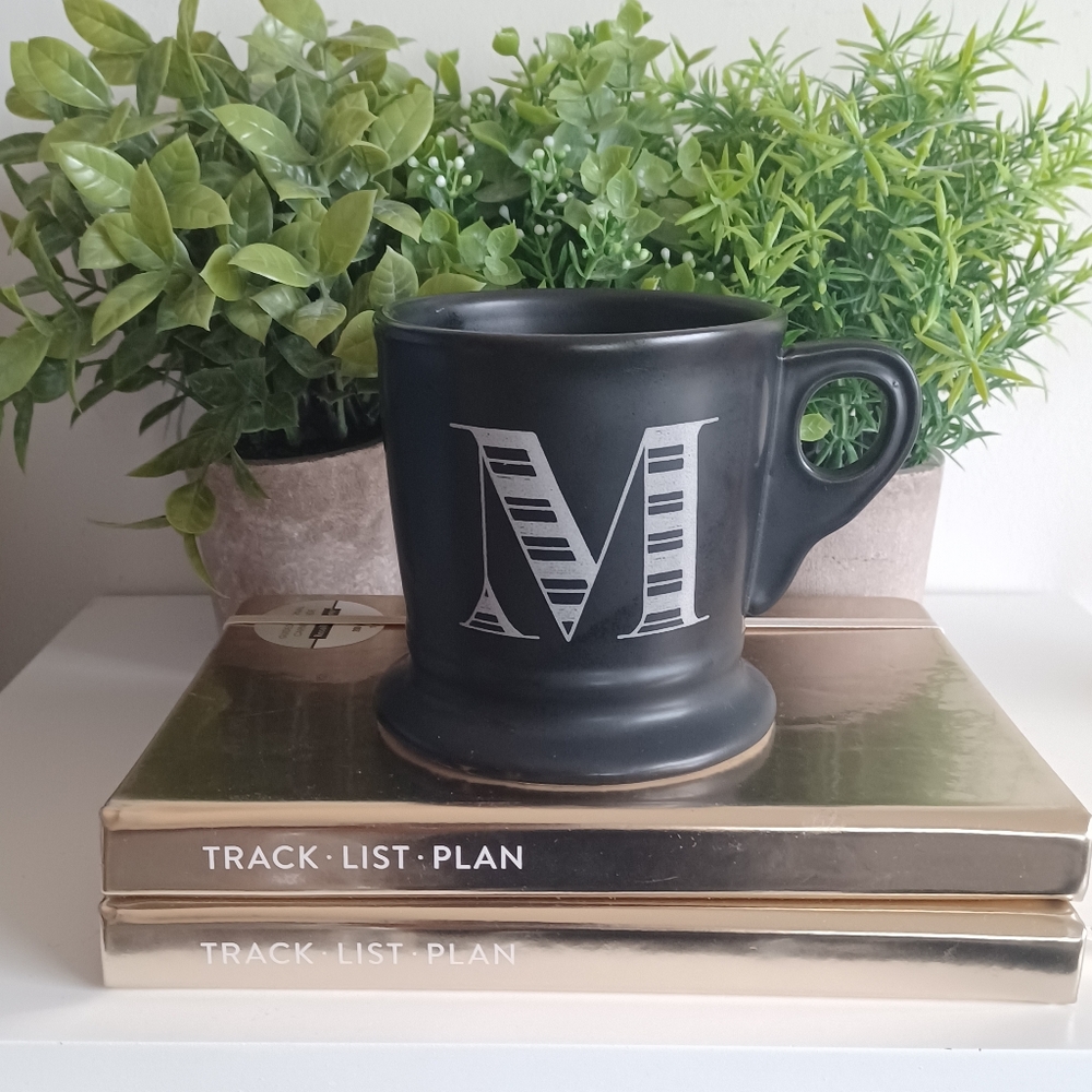 Anthropologie Black Matte  Monogram Mug "M"